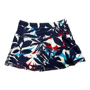 Chaps Sport Golf Tennis Skirt Skort Size 6 Navy Blue Floral Side Zip EUC